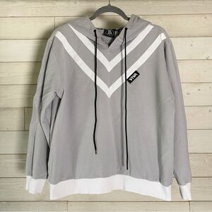 Barstool sports men’s Viva La Stool grey and white cotton chevron hoodie, Large